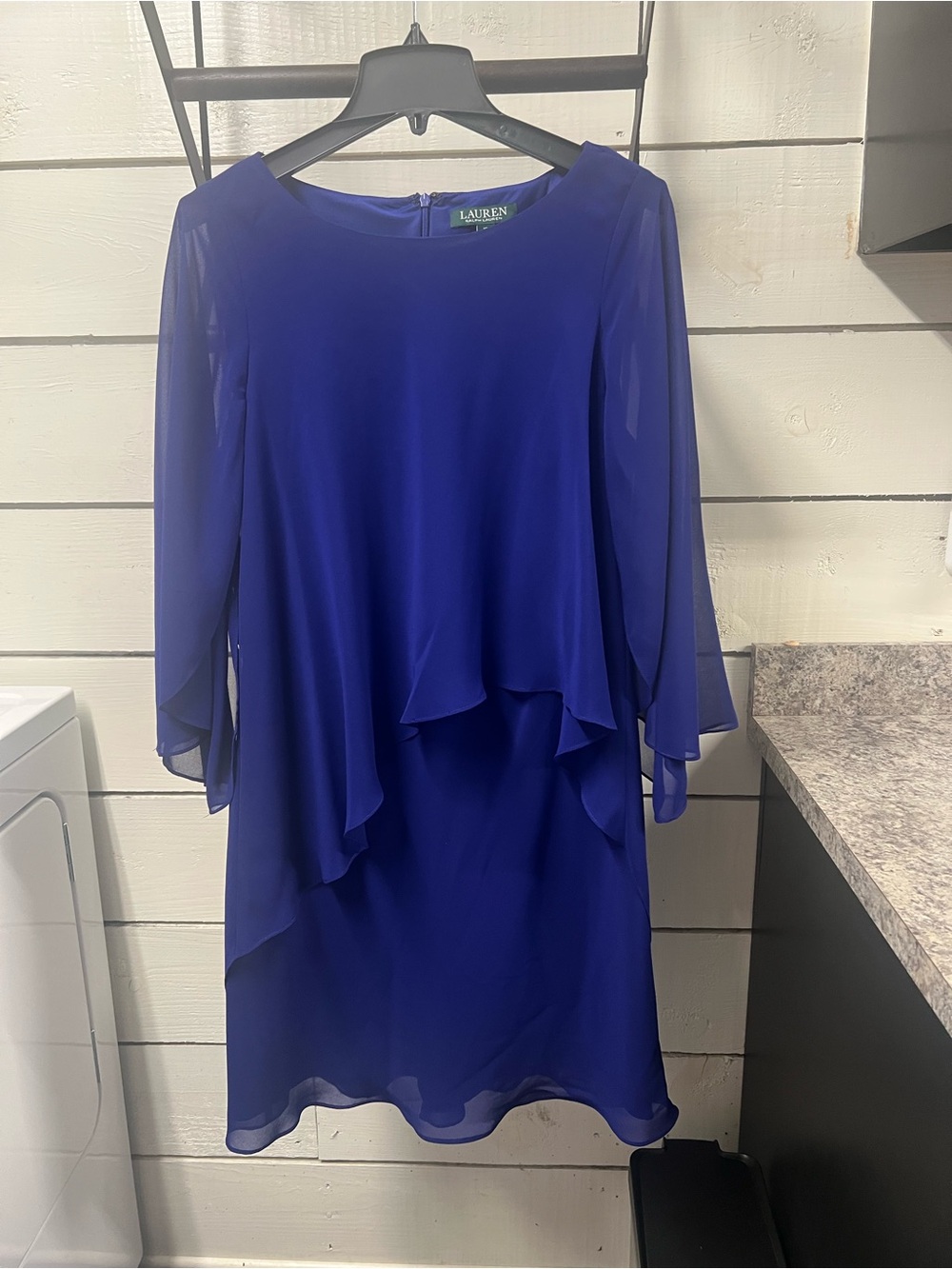Ralph Lauren Cobalt Blue Layered Chiffon Midi Dress